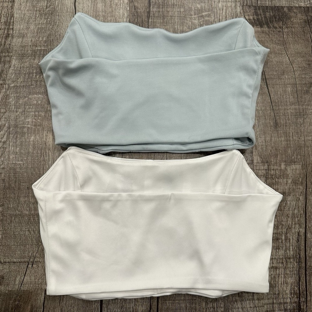 SHEIN Corset Tube Tops‎ S Blue & White Structured Bustier Strapless Crop Set - Picture 10 of 10